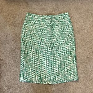 J. Crew Green and White Pencil Skirt